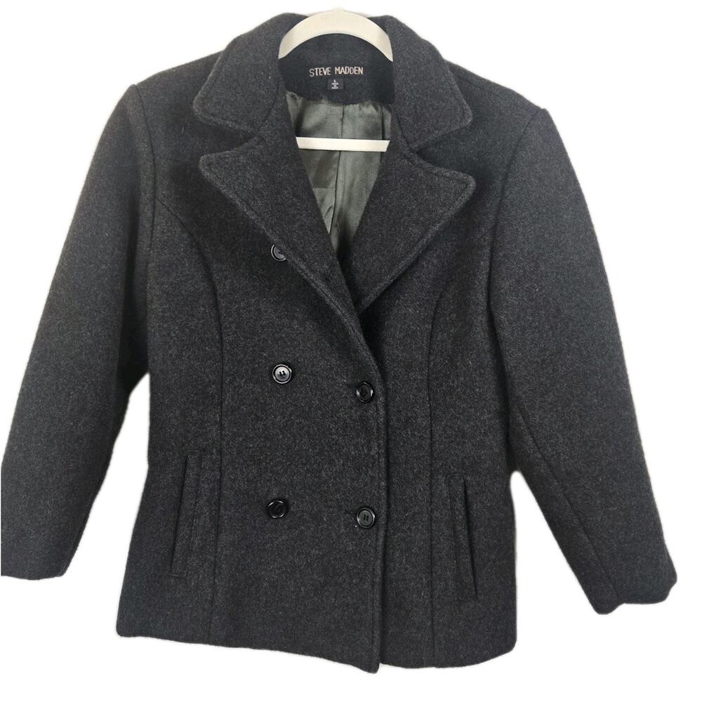 VTG Steve Madden Women’s LARGE Wool Pea Coat Classic Professor Collegiate Preppy